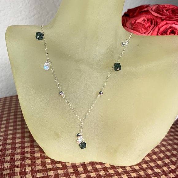 NEW 17.5" Hand-wired Real Silver (not plated) & Iolite Moonstone Tassel Necklace - Picture 2 of 3